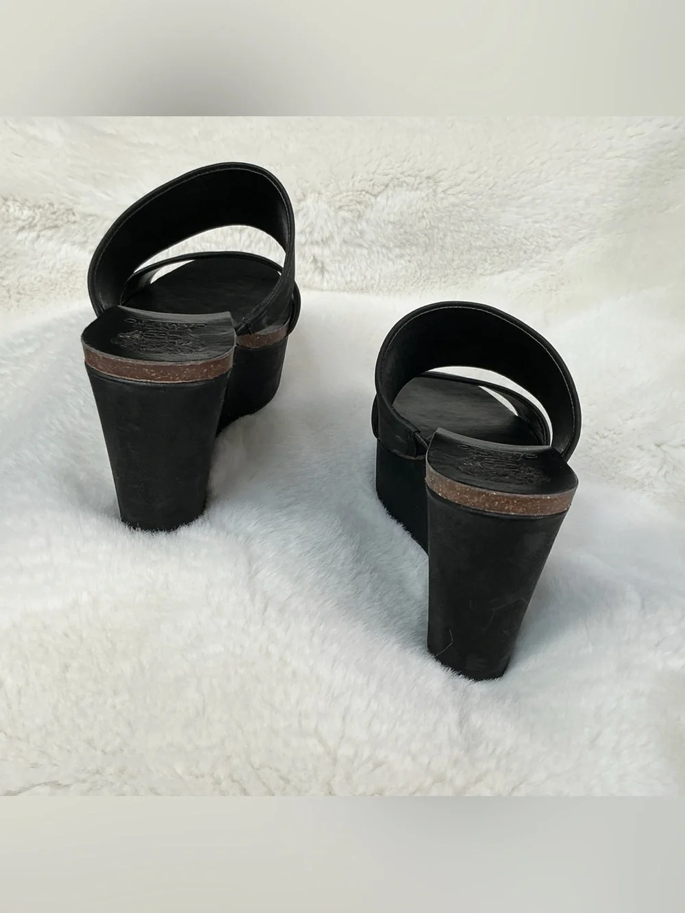 Vince Camuto Black Double-Strap Wedge Slide Sandals